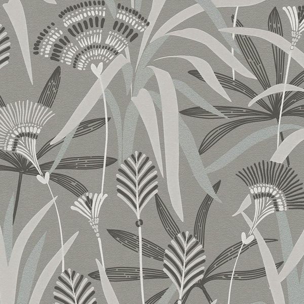 Profhome 399362-GU Carta Da Parati In Tessuto Non Tessuto Floreale Con Accenti Metallici Grigio Blu Verde 5,33 M2-image