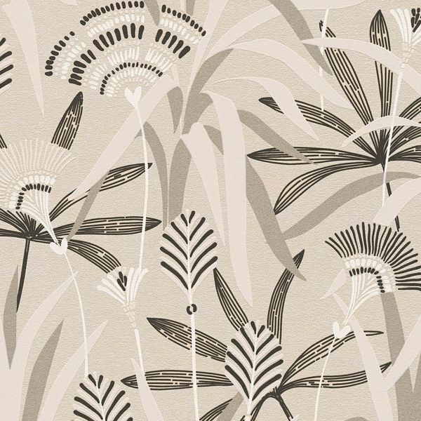 Profhome 399361-GU Carta Da Parati In Tessuto Non Tessuto Floreale Con Accenti Metallici Nero Bianco Grigio 5,33 M2-image