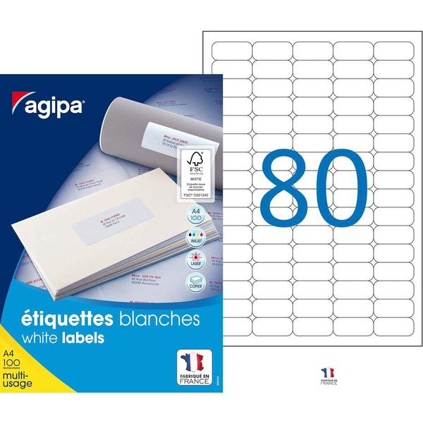 Agipa 102163 Etichette Universali Agipa, 35,6 X 16,9 Mm, Bianco-image