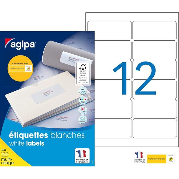 Agipa 101311 Etichette Universali Agipa, 99,1 X 42,3 Mm, Bianco-image