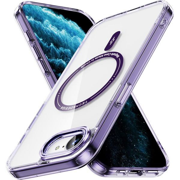 Custodia Magnetica Trasparente Per Iphone 16E, Compatibile Con Magsafe, Custodia Protettiva Ibrida Antiurto Viola-image