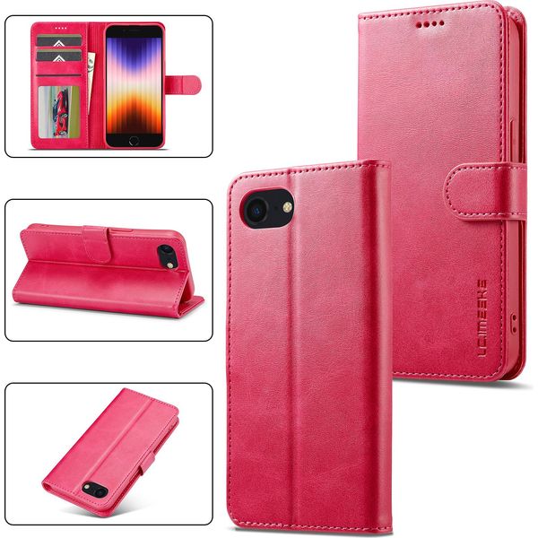 Custodia Per Iphone 16E Custodia Flip In Pelle Con Chiusura Magnetica E Supporto, Custodia Protettiva Rosa Caldo-image