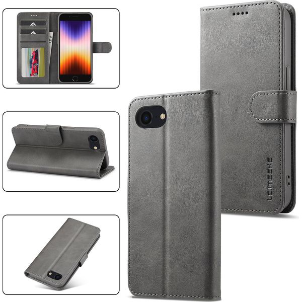 Custodia Per Iphone 16E Custodia Flip In Pelle Con Chiusura Magnetica E Supporto, Custodia Protettiva Grigio-image