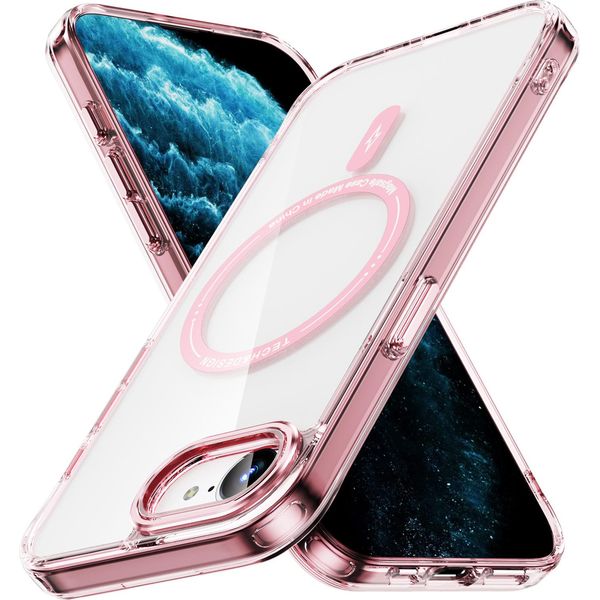 Custodia Magnetica Trasparente Per Iphone 16E, Compatibile Con Magsafe, Custodia Protettiva Ibrida Antiurto Rosa-image