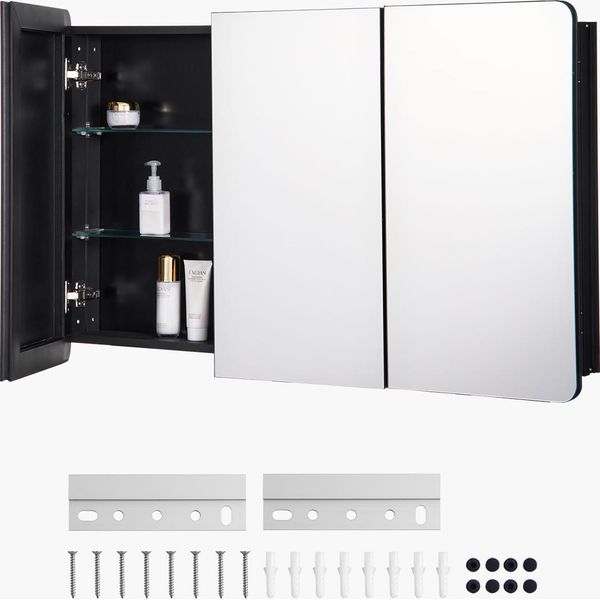 Vevor Armadietto A Specchio Armadietto Per Medicinali A Specchio (1017 X 135 X 647 Mm) Per Bagno, Da Incasso E Da Parete, Telaio In Alluminio, Mobile Da Bagno-image