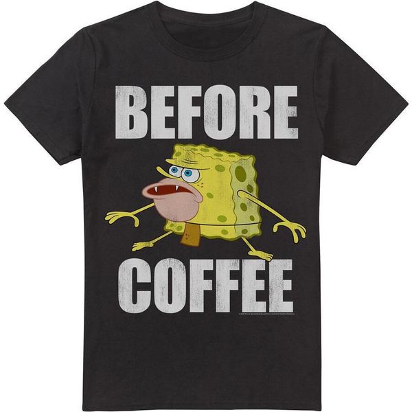Spongebob Squarepants - Maglietta "Before Coffee Meme"" Da Uomo TV6676 (3XL) (Nero)"-image