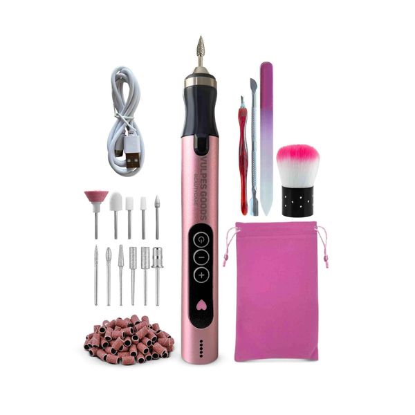 Vulpes Goods Fresa Elettrica Per Unghie, Set Per Manicure E Pedicure, Lima Per Unghie, Senza Fili E Ricaricabile, Lima Per Unghie, 11 Punte Per Unghie, 96 Rulli Abrasivi-image