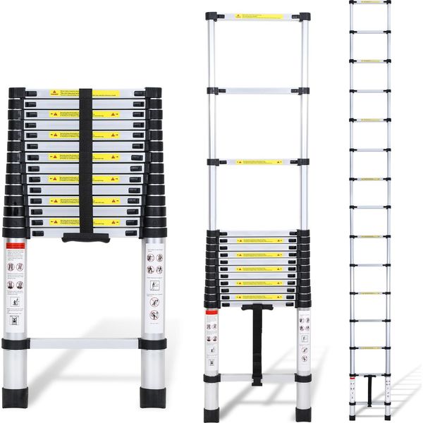 Bettizia Scala Telescopica Professionale 4,4 M In Alluminio Portata 150 Kg Scala Multiuso Piedini In Gomma Antiscivolo-image