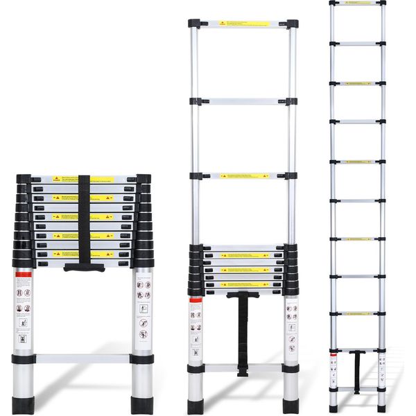 Scala Telescopica Professionale Jayseuw 3,2 M In Alluminio 150 Kg Di Portata Scala Multiuso Piedi In Gomma Antiscivolo-image