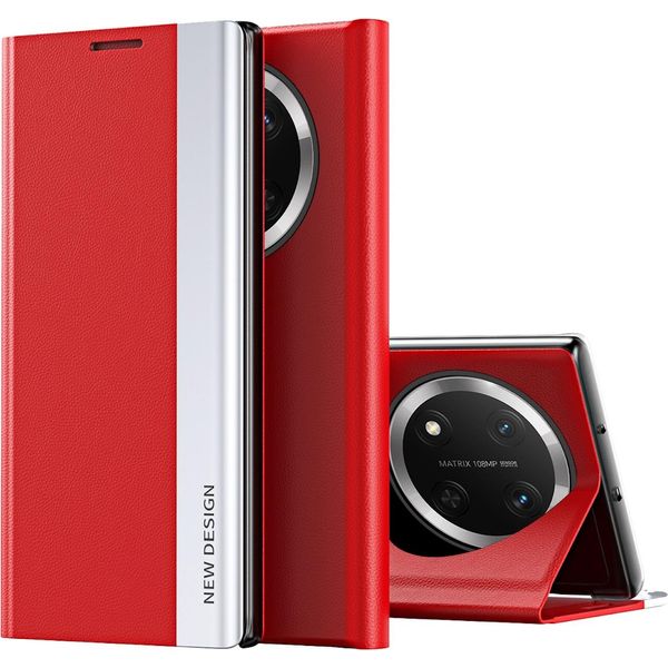 Per Honor Magic 7 Lite / X9C Design Elettroplaccato Flip Custodia In Pelle Finta Rosso-image