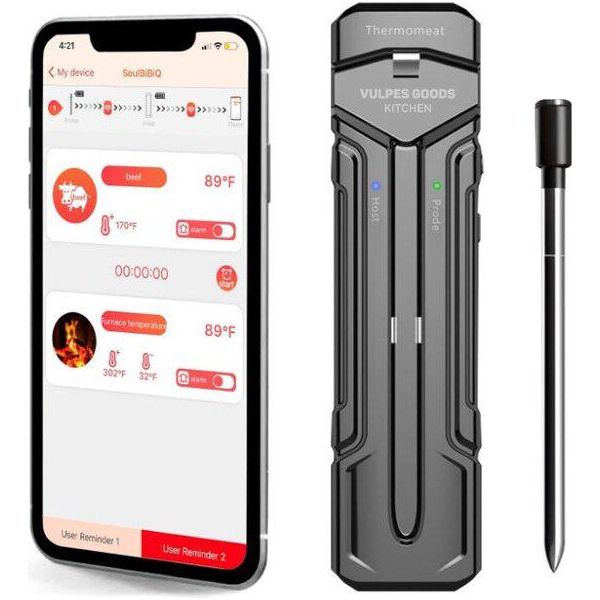 Vulpes Goods Termometro Da Cucina, Termometro Per Carne, Con App, Senza Fili, Termometro Per Carne Bbq, Termometro Da Forno E Termometro Da Cucina, Portata 80 M-image