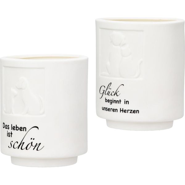 Gilde Windlicht, Zylindrisch, "Tierliebe"", Spruch, Porzellan, Weiß, Ve 4, 2 StüCk Wie Abgebildet, H. 11 Cm, D. 9 Cm 58370"-image