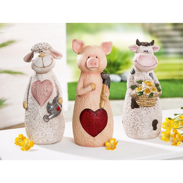 Gilde Zaunfigur, Schwein, "Lovely"", Keramik, Rosa, Weiß, Ve 6, 3 StüCk Wie Abgebildet,, L. 11 Cm, B. 11 Cm, H. 27 Cm 51643"-image