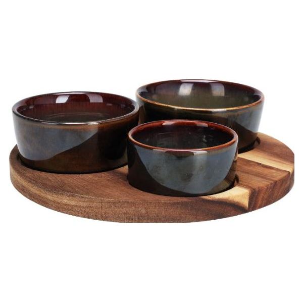 Set Da Portata Per Tapas Excellent Houseware, Bambù/Vetroceramica, 20X1,2 Cm, Marrone-image