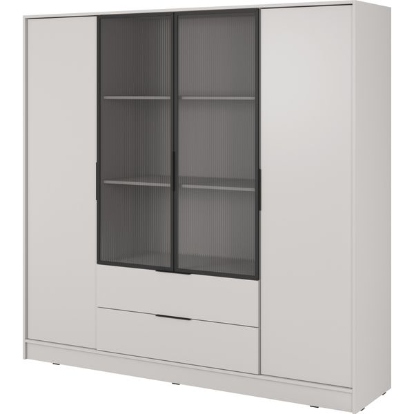 Armadio Moderno In Cashmere Con Ante In Vetro - Dimensioni: 206 X 200 X 51 Cm - Eleganza E Funzionalità-image