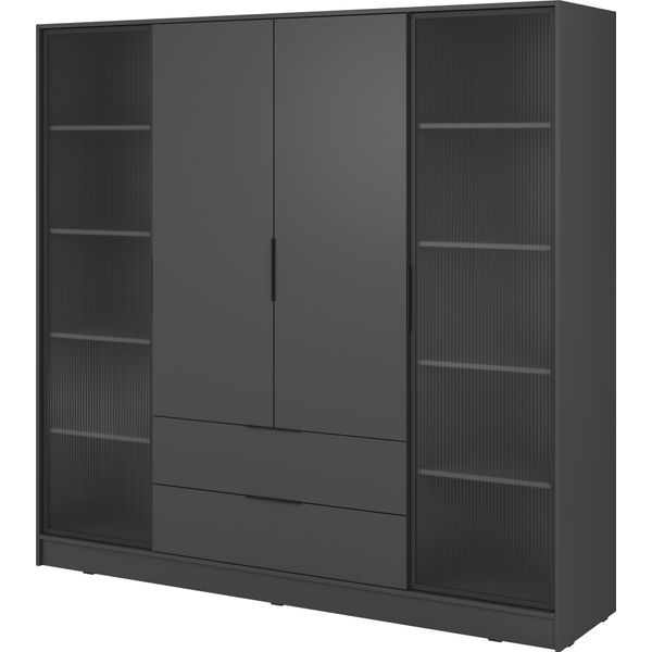 Armadio Moderno In Grafite Con Ante In Vetro - Dimensioni: 206 X 200 X 51 Cm - Design Elegante E Pratico-image