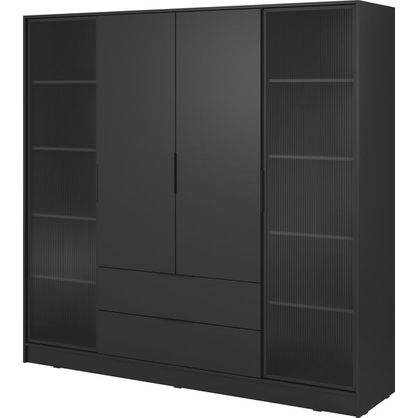 Armadio Moderno In Nero Con Ante In Vetro - Dimensioni: 206 X 200 X 51 Cm - Design Elegante E Versatile-image