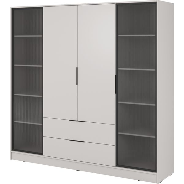 Armadio Moderno In Cashmere Con Ante In Vetro - Dimensioni: 206 X 200 X 51 Cm - Eleganza E Funzionalità-image