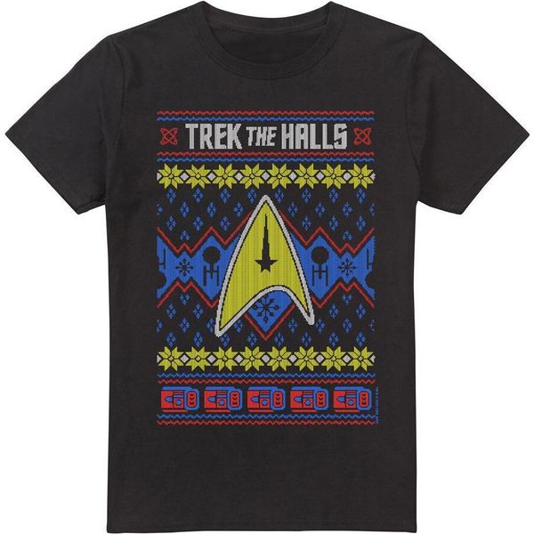 Star Trek - Maglietta Da Uomo "Trek The Halls Ugly"" - Design Natalizio TV13422 (S) (Nero)"-image