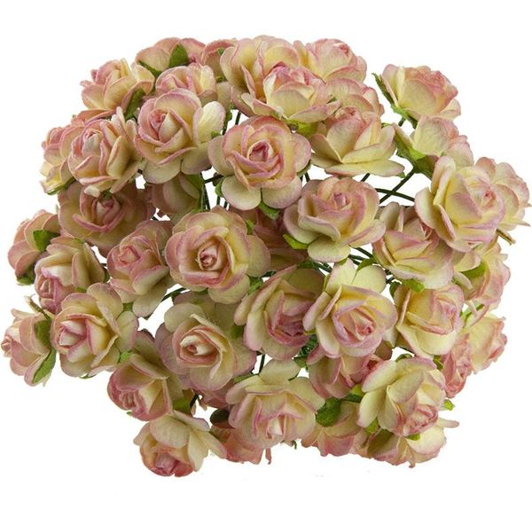 Rosen Aperto 20Mm 50Pcs Scrapbooking Fiori Di Carta Di Gelso Fiori Giallo-Rosa-image