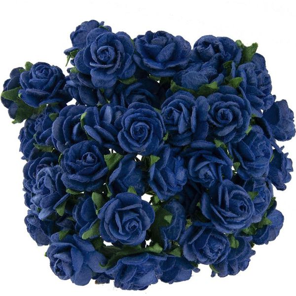 Rosen Fiori Di Carta Di Gelso Aperti 25Mm 25Pcs Scrapbooking Fiori, Blu Navy-image