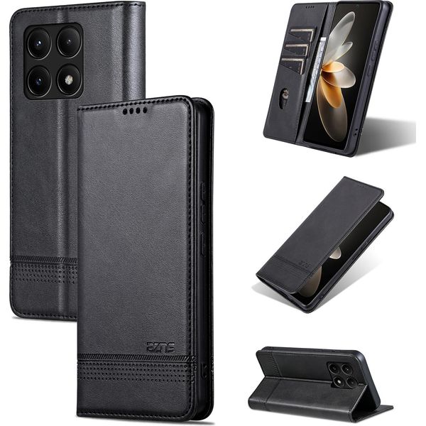 Custodia In Pelle Per Xiaomi Redmi K70 / K70 Pro, Custodia Pieghevole A Portafoglio Con Chiusura Magnetica E Supporto Nero-image
