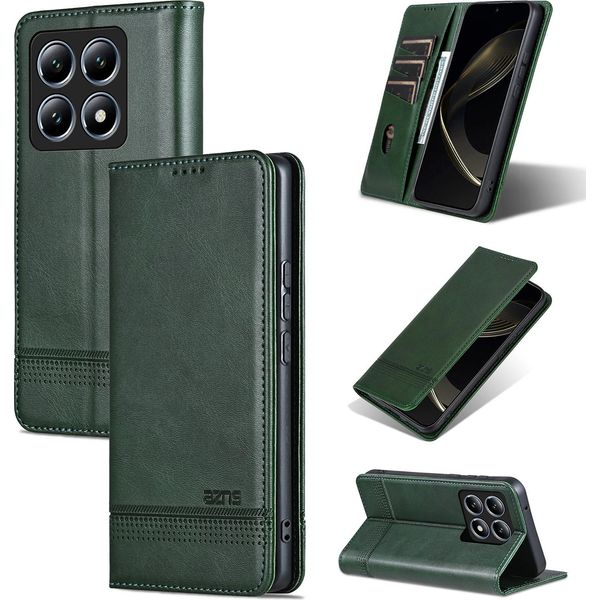 Custodia In Pelle Per Xiaomi 14T Pro, Custodia Pieghevole A Portafoglio Con Chiusura Magnetica E Supporto Verde-image