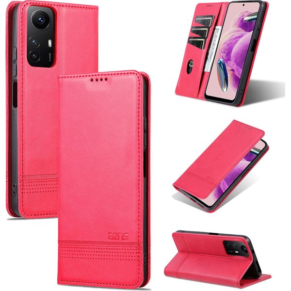 Custodia In Pelle Per Xiaomi Redmi Note 12S, Custodia Pieghevole A Portafoglio Con Chiusura Magnetica E Supporto Rosa-image