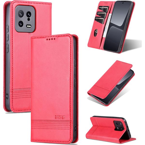 Custodia In Pelle Per Xiaomi 13, Custodia Pieghevole A Portafoglio Con Chiusura Magnetica E Supporto Rosa-image