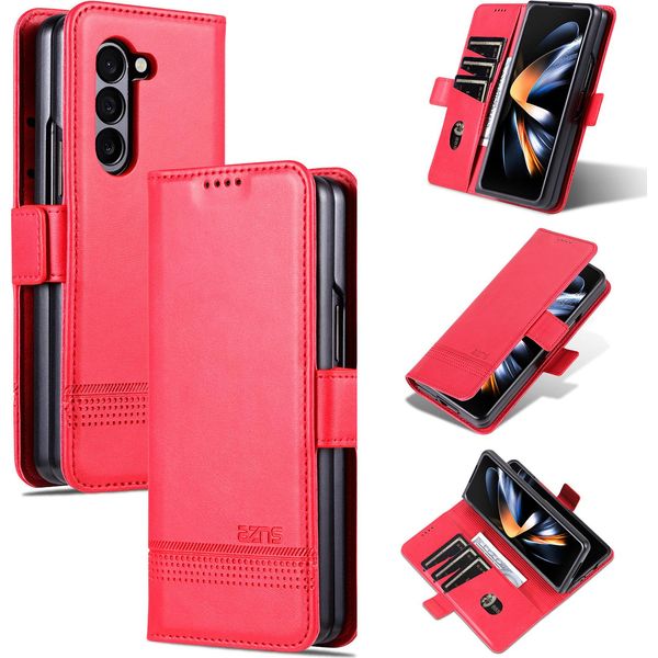 Custodia In Pelle Per Samsung Galaxy Z Fold6, Custodia Pieghevole A Portafoglio Con Chiusura Magnetica E Supporto Rosa-image