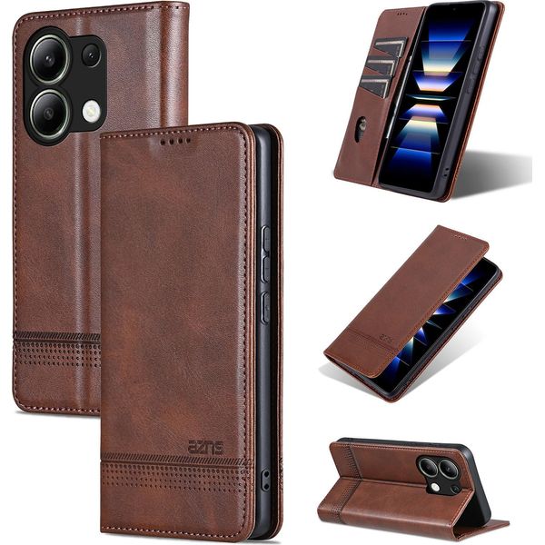 Custodia In Pelle Per Xiaomi Redmi Note 13 4G, Custodia Pieghevole A Portafoglio Con Chiusura Magnetica E Supporto Caffè-image