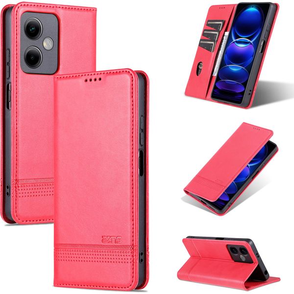 Custodia In Pelle Per Xiaomi Redmi Note 12 5G, Custodia Pieghevole A Portafoglio Con Chiusura Magnetica E Supporto Rosa-image