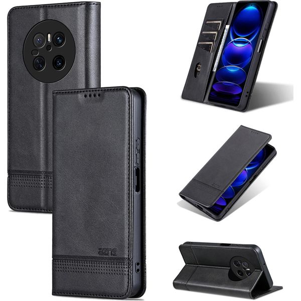 Custodia In Pelle Per Huawei Mate 70, Custodia Pieghevole A Portafoglio Con Chiusura Magnetica E Supporto Nero-image