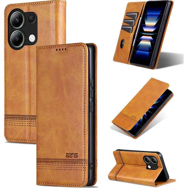 Custodia In Pelle Per Xiaomi Redmi Note 13 4G, Custodia Pieghevole A Portafoglio Con Chiusura Magnetica E Supporto Giallo-image