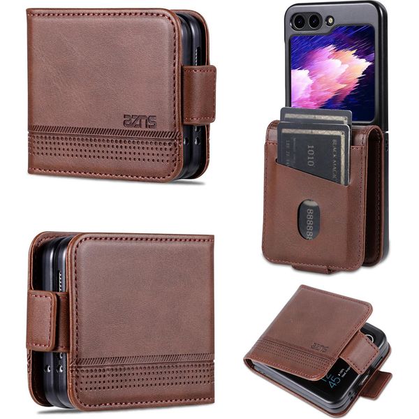 Custodia In Pelle Per Samsung Galaxy Z Flip6 / Z Flip7 Fe, Custodia Pieghevole A Portafoglio Con Chiusura Magnetica E Supporto Caffè-image