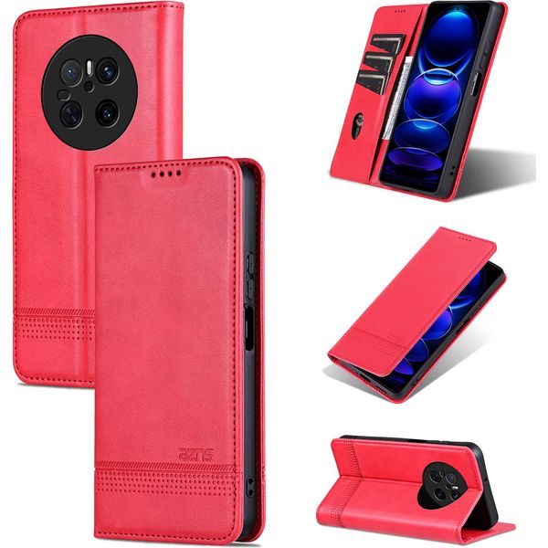 Custodia In Pelle Per Huawei Mate 70, Custodia Pieghevole A Portafoglio Con Chiusura Magnetica E Supporto Rosa-image
