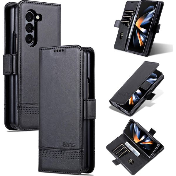 Custodia In Pelle Per Samsung Galaxy Z Fold6, Custodia Pieghevole A Portafoglio Con Chiusura Magnetica E Supporto Nero-image