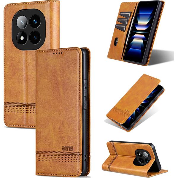 Custodia In Pelle Per Xiaomi Redmi Note 14 Pro+ 5G, Custodia Pieghevole A Portafoglio Con Chiusura Magnetica E Supporto Giallo-image