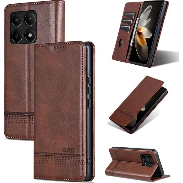 Custodia In Pelle Per Xiaomi Redmi K70 / K70 Pro, Custodia Pieghevole A Portafoglio Con Chiusura Magnetica E Supporto Caffè-image