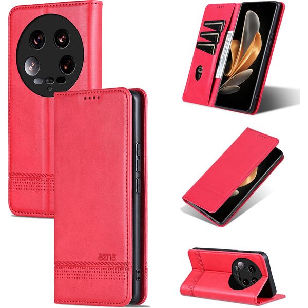 Custodia In Pelle Per Xiaomi 14 Ultra, Custodia Pieghevole A Portafoglio Con Chiusura Magnetica E Supporto Rosa-image