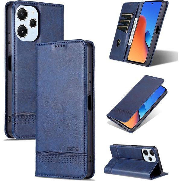 Custodia In Pelle Per Xiaomi Redmi 12 4G, Custodia Pieghevole A Portafoglio Con Chiusura Magnetica E Supporto Blu-image