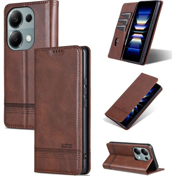 Custodia In Pelle Per Xiaomi Redmi Note 13 Pro 4G, Custodia Pieghevole A Portafoglio Con Chiusura Magnetica E Supporto Caffè-image
