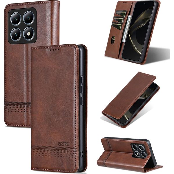 Custodia In Pelle Per Xiaomi 14T, Custodia Pieghevole A Portafoglio Con Chiusura Magnetica E Supporto Caffè-image