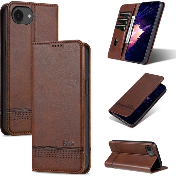 Custodia In Pelle Per Iphone 16E, Custodia Pieghevole A Portafoglio Con Chiusura Magnetica E Supporto Caffè-image