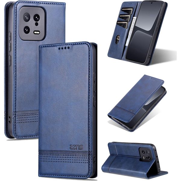 Custodia In Pelle Per Xiaomi 13, Custodia Pieghevole A Portafoglio Con Chiusura Magnetica E Supporto Blu-image