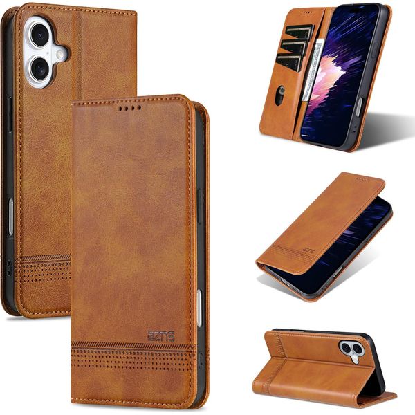 Custodia In Pelle Per Iphone 16, Custodia Pieghevole A Portafoglio Con Chiusura Magnetica E Supporto Giallo-image