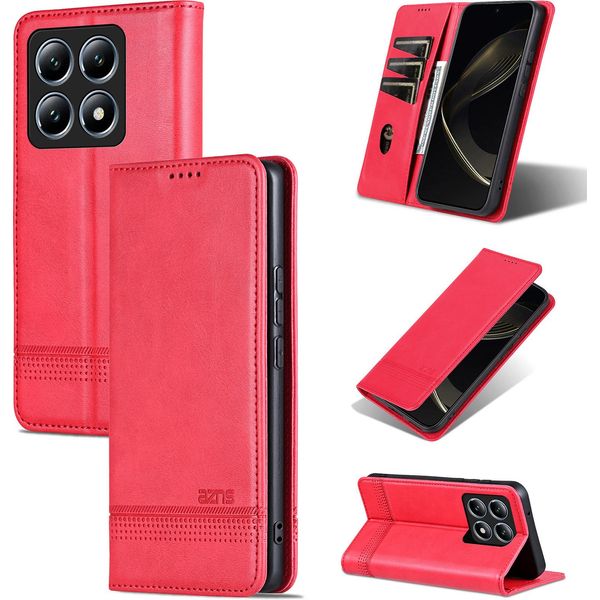 Custodia In Pelle Per Xiaomi 14T Pro, Custodia Pieghevole A Portafoglio Con Chiusura Magnetica E Supporto Rosa-image