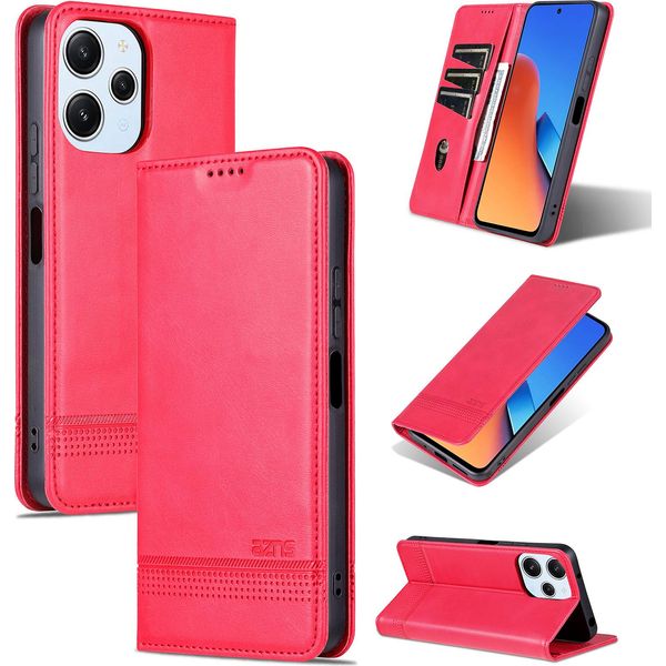 Custodia In Pelle Per Xiaomi Redmi 12 4G, Custodia Pieghevole A Portafoglio Con Chiusura Magnetica E Supporto Rosa-image