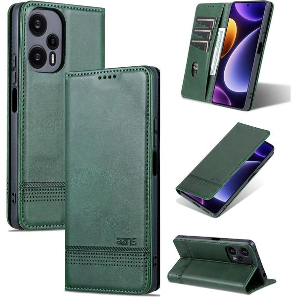 Custodia In Pelle Per Xiaomi Redmi Note 12 Turbo, Custodia Pieghevole A Portafoglio Con Chiusura Magnetica E Supporto Verde-image