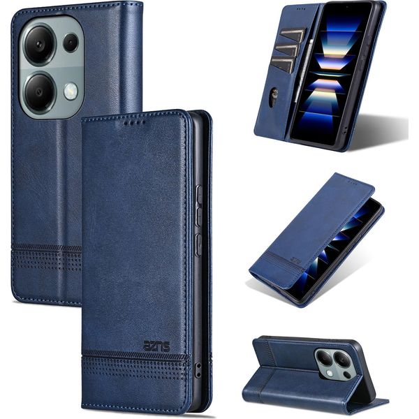 Custodia In Pelle Per Xiaomi Redmi Note 13 Pro 4G, Custodia Pieghevole A Portafoglio Con Chiusura Magnetica E Supporto Blu-image